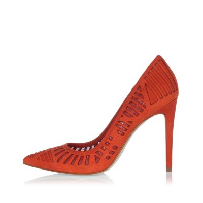 Orange leather mesh court heels